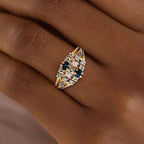 Vintage Oval & Round Cut Blue & White Sapphire Wedding Band For Women Belovegrace