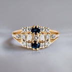 Vintage Oval & Round Cut Blue & White Sapphire Wedding Band For Women Belovegrace