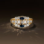 Vintage Oval & Round Cut Blue & White Sapphire Wedding Band For Women Belovegrace