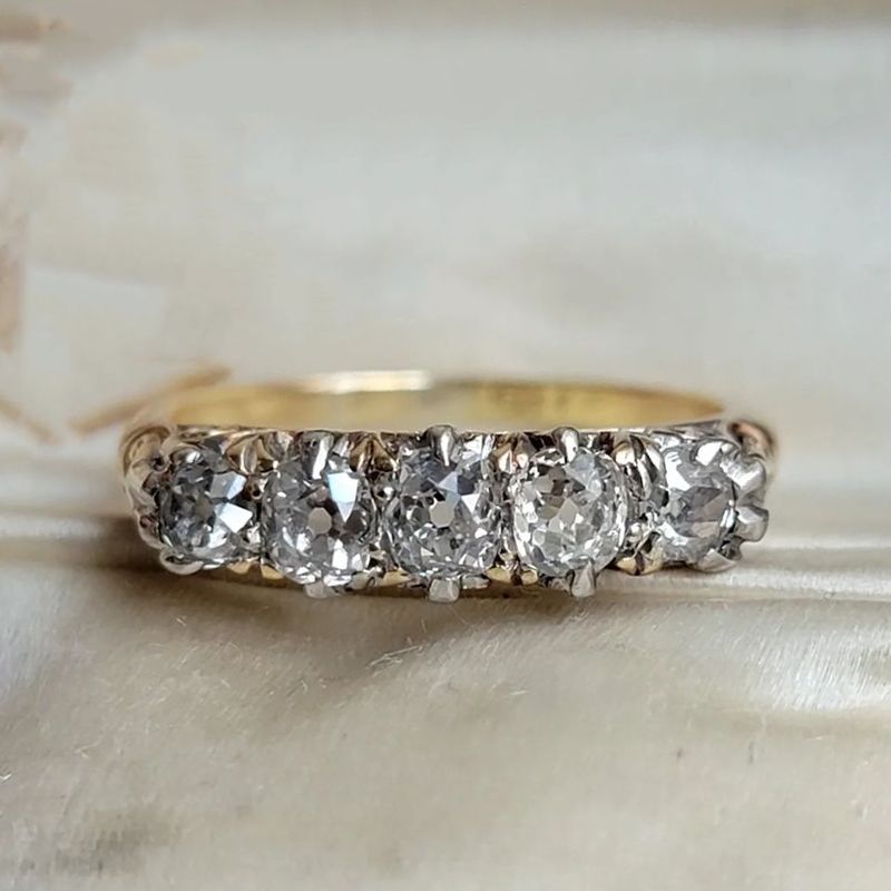 Two Tone Five Stone Cushion Cut White Sapphire Wedding Band For Women Belovegrace