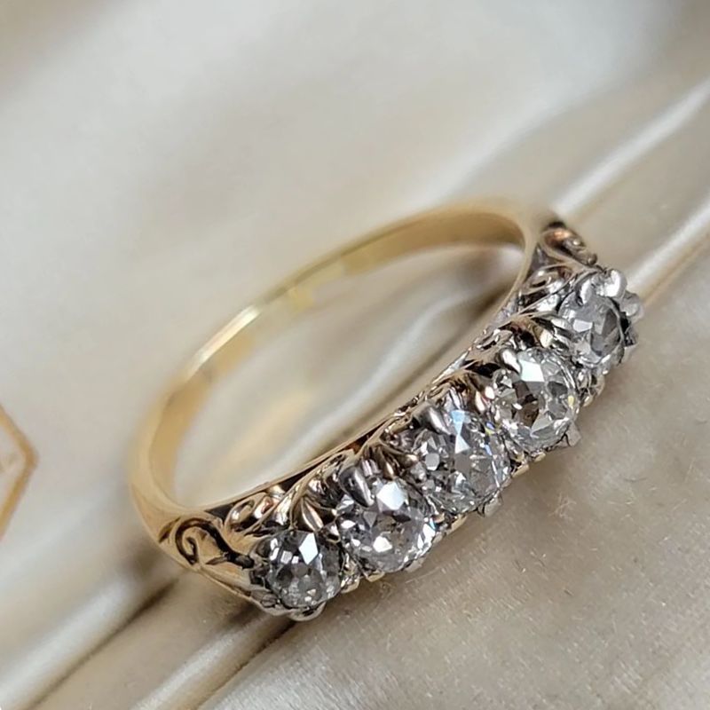 Two Tone Five Stone Cushion Cut White Sapphire Wedding Band For Women Belovegrace