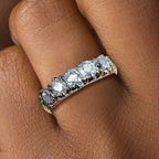 Two Tone Five Stone Cushion Cut White Sapphire Wedding Band For Women Belovegrace
