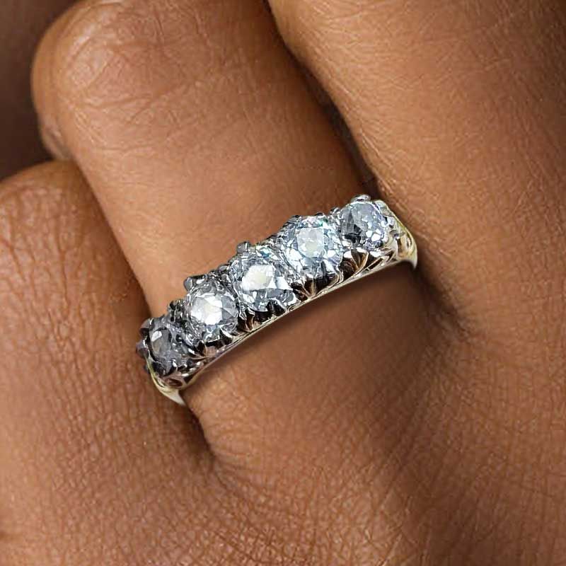 Two Tone Five Stone Cushion Cut White Sapphire Wedding Band For Women Belovegrace