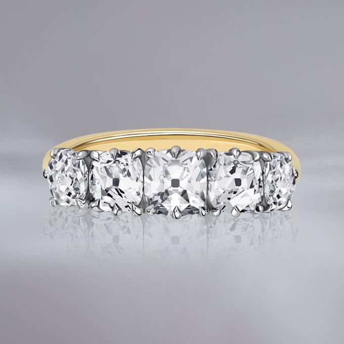 Two Tone Five Stone Cushion Cut White Sapphire Wedding Band For Women Belovegrace