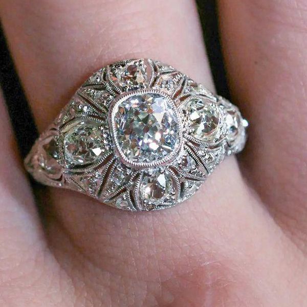 Vintage White Sapphire Cushion Cut Engagement Ring For Women Belovegrace
