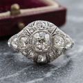 Art Deco Filigree Engraving Cushion Cut White Sapphire Engagement Ring