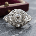 Art Deco Filigree Engraving Cushion Cut White Sapphire Engagement Ring