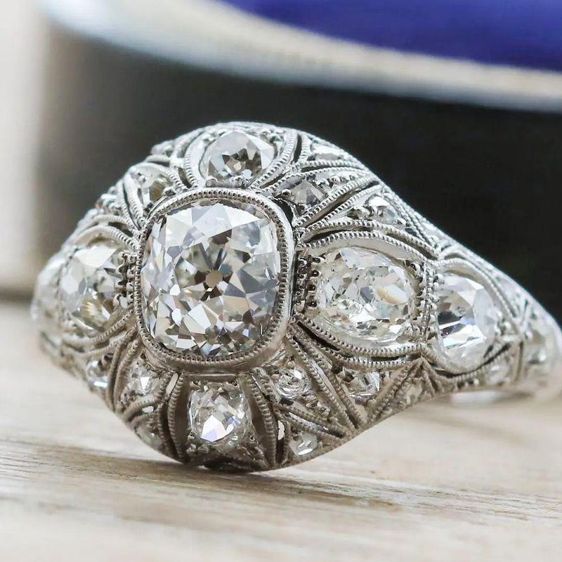 Vintage White Sapphire Cushion Cut Engagement Ring For Women Belovegrace