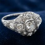 Art Deco Filigree Engraving Cushion Cut White Sapphire Engagement Ring