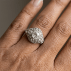 Art Deco Filigree Engraving Cushion Cut White Sapphire Engagement Ring