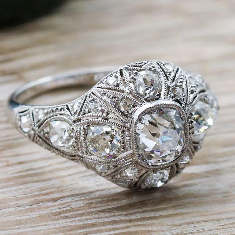 Vintage White Sapphire Cushion Cut Engagement Ring For Women Belovegrace