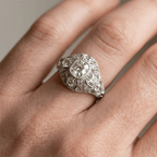 Art Deco Filigree Engraving Cushion Cut White Sapphire Engagement Ring