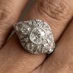 Art Deco Filigree Engraving Cushion Cut White Sapphire Engagement Ring