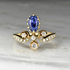 Antique Oval Cut Blue Sapphire Tiara Ring Engagement Ring For Women Belovegrace
