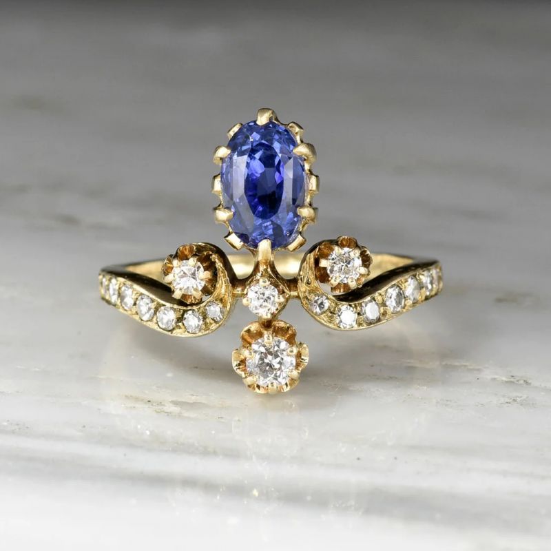 Antique Oval Cut Blue Sapphire Tiara Ring Engagement Ring For Women Belovegrace