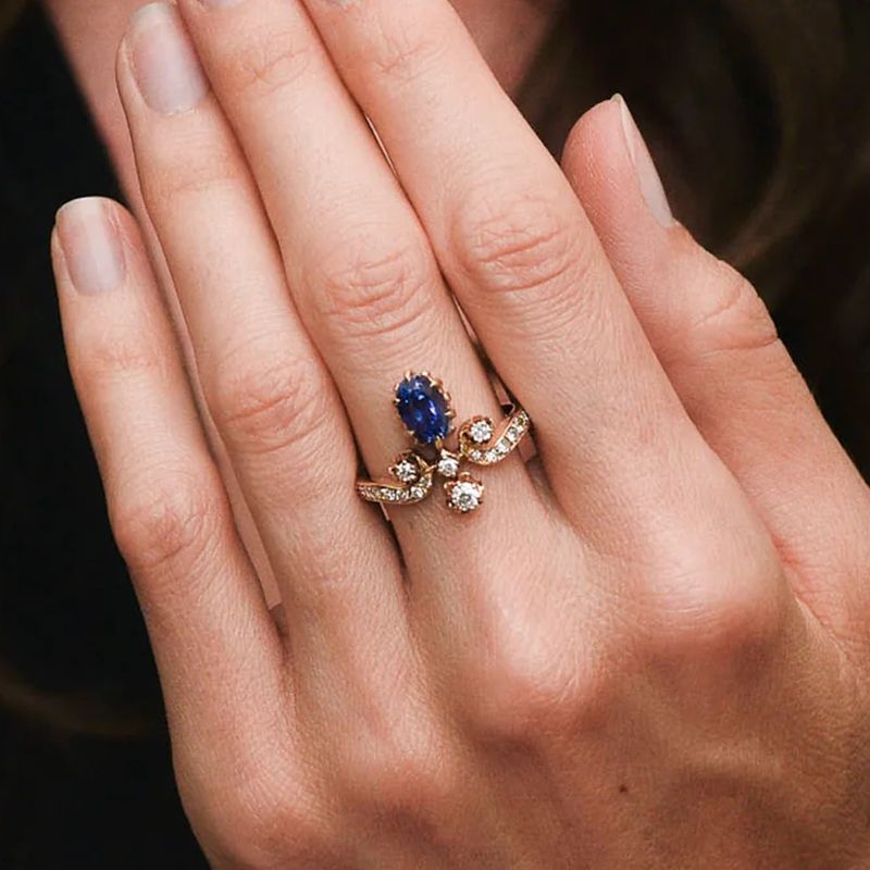 Antique Oval Cut Blue Sapphire Tiara Ring Engagement Ring For Women Belovegrace