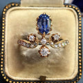 Antique Oval Cut Blue Sapphire Tiara Ring Engagement Ring For Women Belovegrace