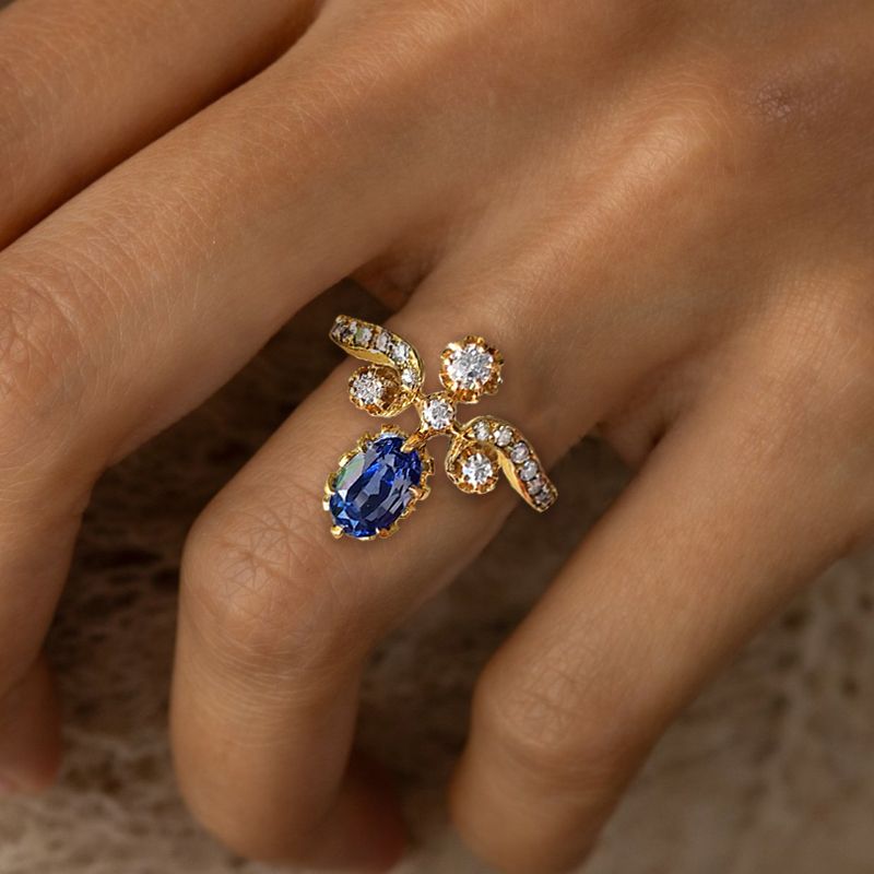 Antique Oval Cut Blue Sapphire Tiara Ring Engagement Ring For Women Belovegrace