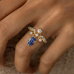 Antique Oval Cut Blue Sapphire Tiara Ring Engagement Ring For Women Belovegrace