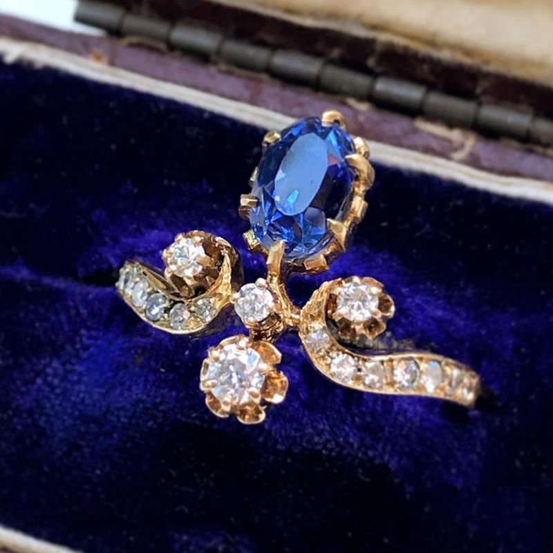 Antique Oval Cut Blue Sapphire Tiara Ring Engagement Ring For Women Belovegrace