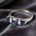Art Deco Three Stone Emerald Cut Blue Sapphire Engagement Ring For Women Belovegrace