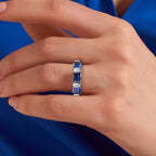 Art Deco Three Stone Emerald Cut Blue Sapphire Engagement Ring For Women Belovegrace