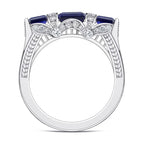 Art Deco Three Stone Emerald Cut Blue Sapphire Engagement Ring For Women Belovegrace