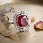 Art Deco Halo Bezel Cushion Cut Ruby Sapphire Engagement Ring