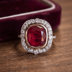 Art Deco Halo Bezel Cushion Cut Ruby Sapphire Engagement Ring