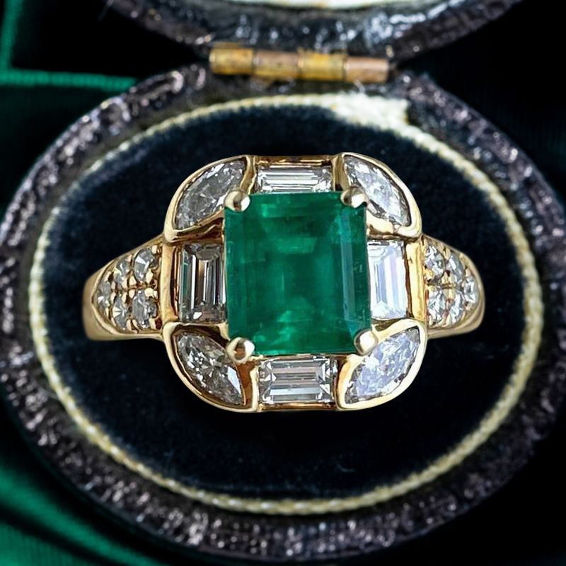 Vintage Golden Halo Asscher Cut Emerald Engagement Ring For Women Belovegrace