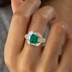 Vintage Golden Halo Asscher Cut Emerald Engagement Ring For Women Belovegrace