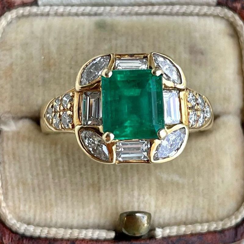 Vintage Golden Halo Asscher Cut Emerald Engagement Ring For Women Belovegrace