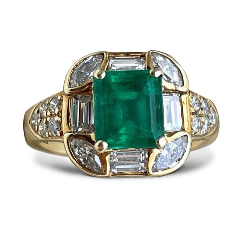 Vintage Golden Halo Asscher Cut Emerald Engagement Ring For Women Belovegrace