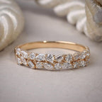 Golden Two Row Multi-Cut White Sapphire Wedding Band For Women Belovegrace