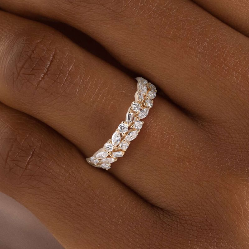 Golden Two Row Multi-Cut White Sapphire Wedding Band For Women Belovegrace