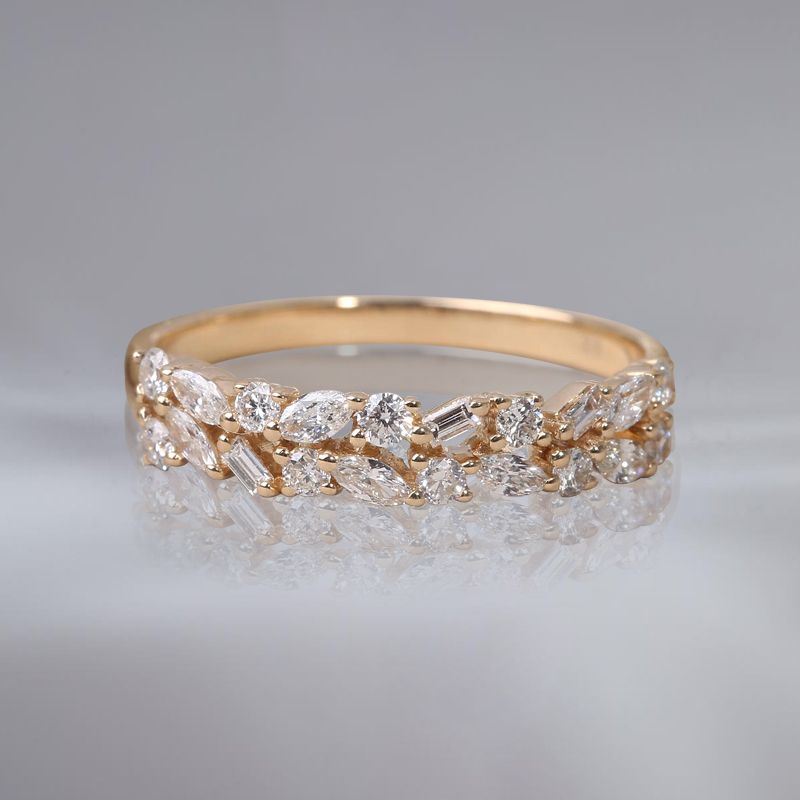 Golden Two Row Multi-Cut White Sapphire Wedding Band For Women Belovegrace