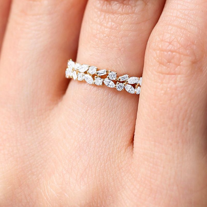 Golden Two Row Multi-Cut White Sapphire Wedding Band For Women Belovegrace