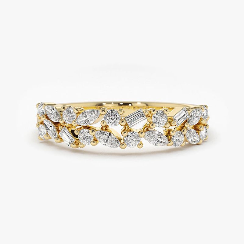 Golden Two Row Multi-Cut White Sapphire Wedding Band For Women Belovegrace