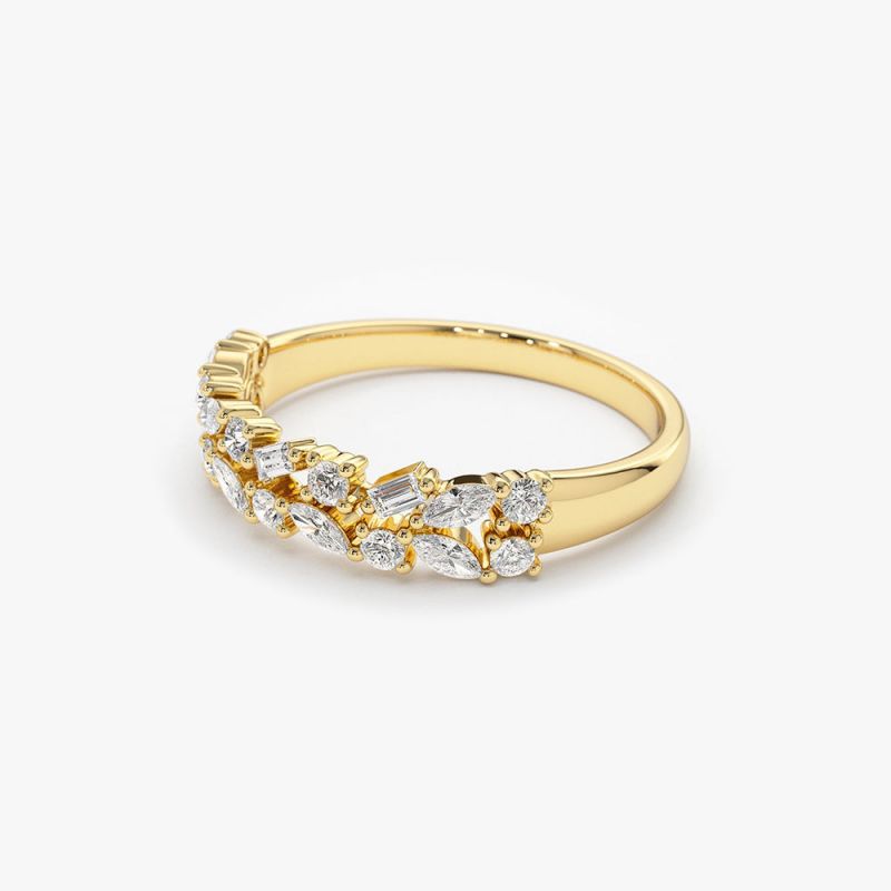 Golden Two Row Multi-Cut White Sapphire Wedding Band For Women Belovegrace