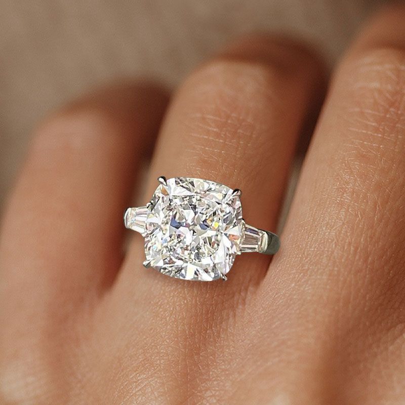 Three Stone Cushion Cut White Sapphire Engagement Ring For Women Belovegrace