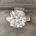 Three Stone Cushion Cut White Sapphire Engagement Ring For Women Belovegrace