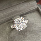 Three Stone Cushion Cut White Sapphire Engagement Ring For Women Belovegrace