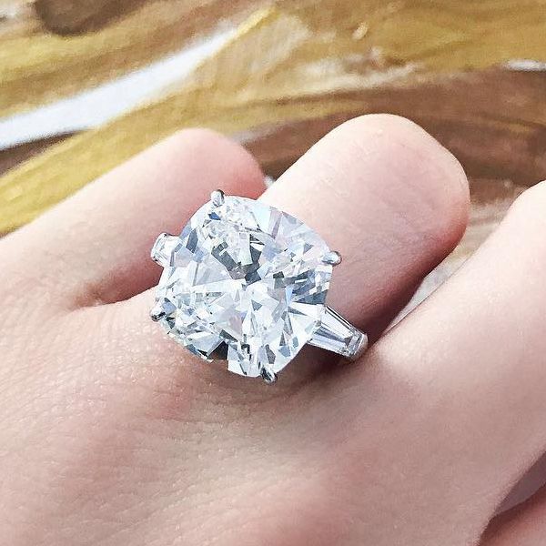 Three Stone Cushion Cut White Sapphire Engagement Ring For Women Belovegrace