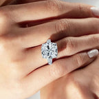 Three Stone Cushion Cut White Sapphire Engagement Ring For Women Belovegrace