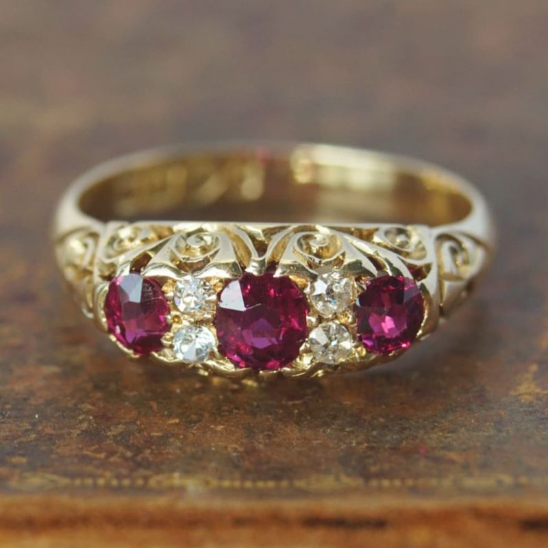 Vintage Ruby Sapphire Cushion & Round Cut Engagement ring For Women Belovegrace