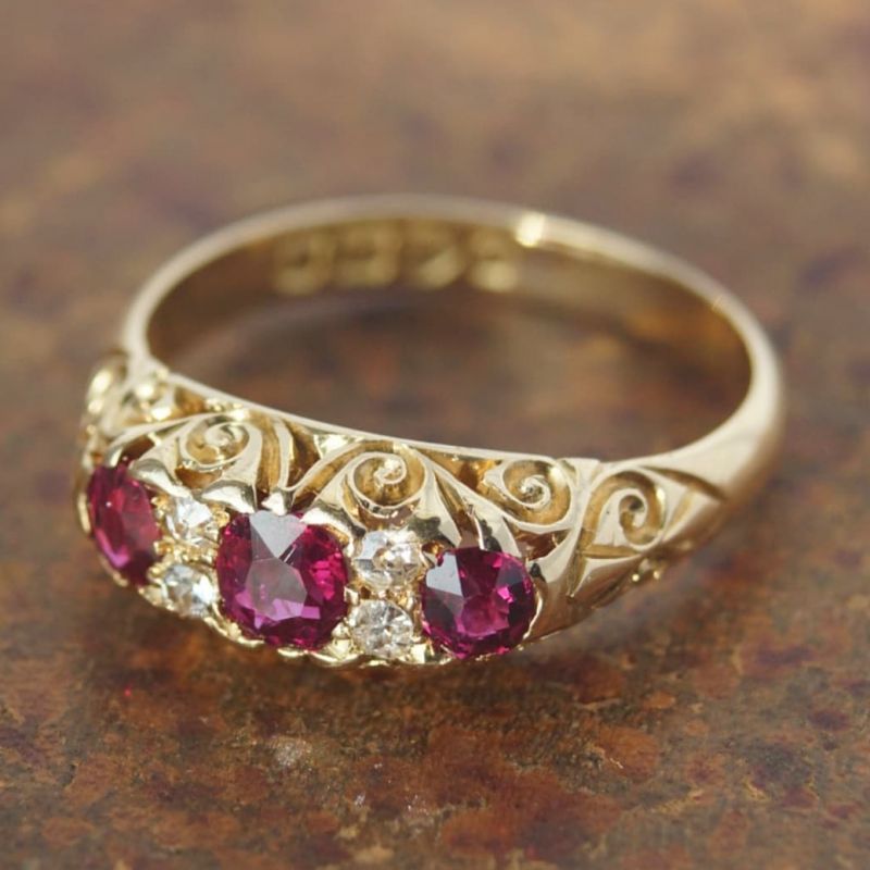 Vintage Ruby Sapphire Cushion & Round Cut Engagement ring For Women Belovegrace