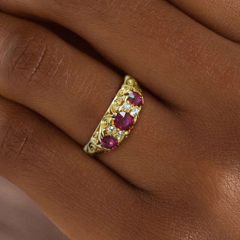 Vintage Ruby Sapphire Cushion & Round Cut Engagement ring For Women Belovegrace