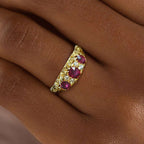 Vintage Ruby Sapphire Cushion & Round Cut Engagement ring For Women Belovegrace