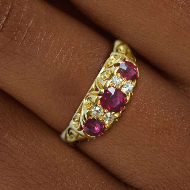 Vintage Ruby Sapphire Cushion & Round Cut Engagement ring For Women Belovegrace