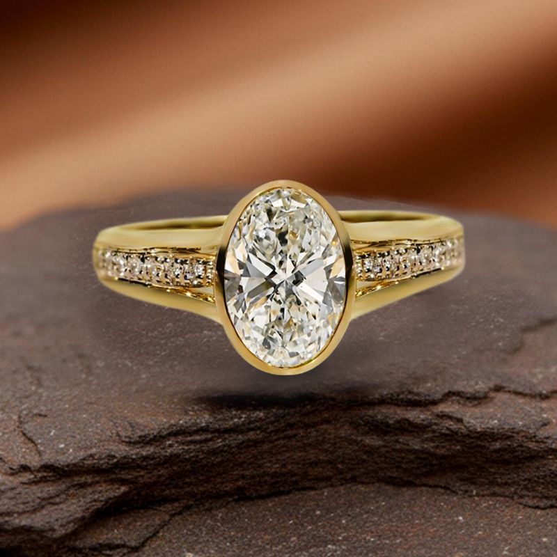 Golden Split Shank White Sapphire Oval Cut Engagement Ring For Women Belovegrace